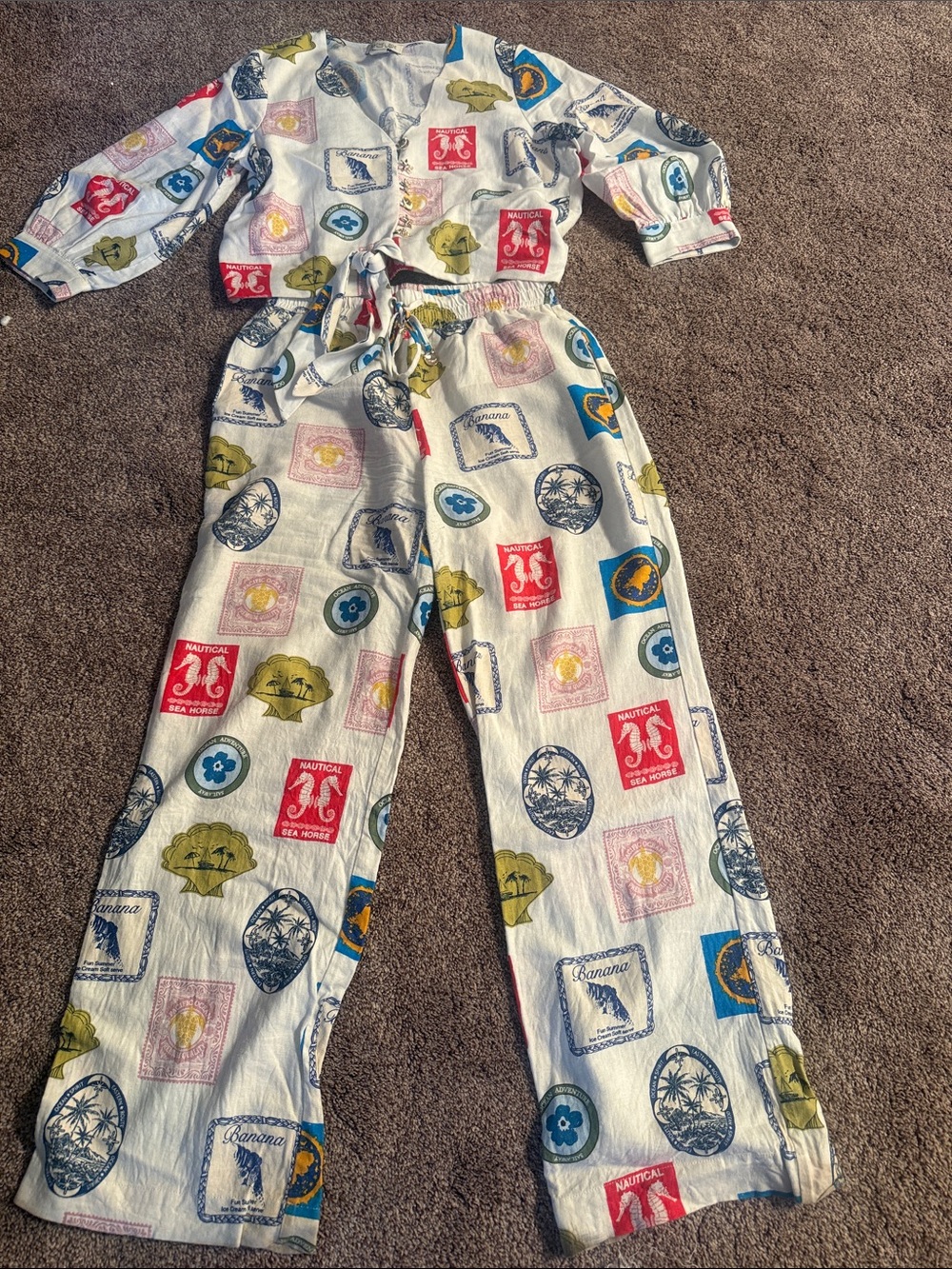 Rachel Zoe White Multicolor Stamped Print Jumpsuit